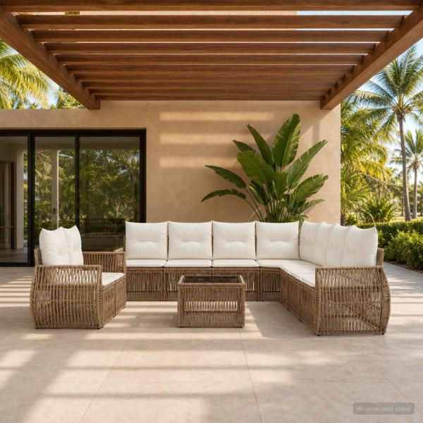 ARDEBO.de - Gartensofa-set 10 Stk. Beige und Cremeweiß Poly-Rattan