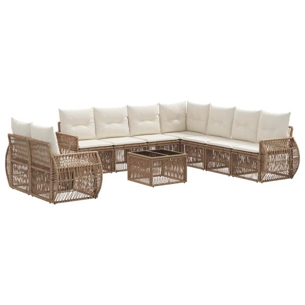 Gartensofa-set 10 Stk. Beige und Cremeweiß Poly-Rattan
