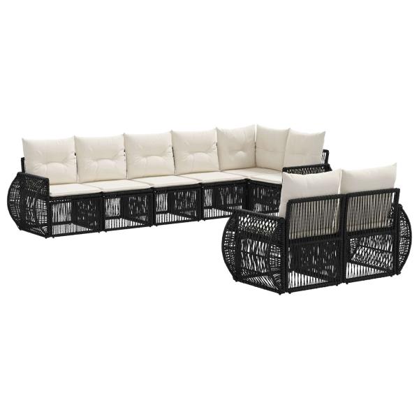Gartensofa-set 8 stk. Schwarz und Cremeweiß Poly-Rattan