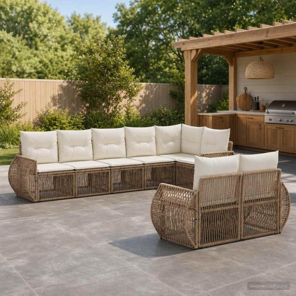 ARDEBO.de - Gartensofa-set 8 Stk. Beige und Cremeweiß Poly-Rattan