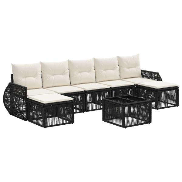 Gartensofa-set 8 stk. Schwarz und Cremeweiß Poly-Rattan