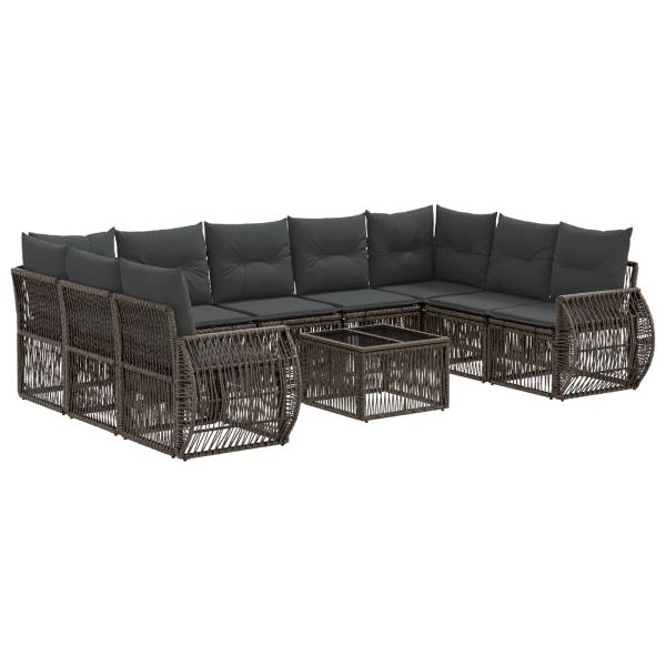 Gartensofa-set 10 Stk. Grau und Dunkelgrau Poly-Rattan