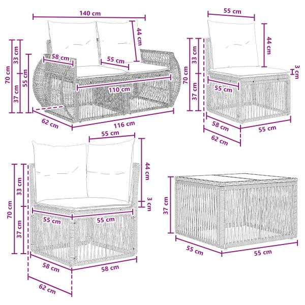 Gartensofa-set 10 Stk. Grau und Dunkelgrau Poly-Rattan