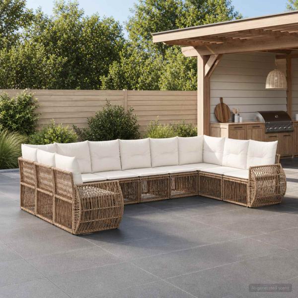 ARDEBO.de - Gartensofa-set 10 stk. Beige und Cremeweiß Poly-Rattan