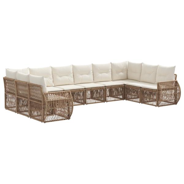 Gartensofa-set 10 stk. Beige und Cremeweiß Poly-Rattan