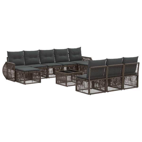 Gartensofa-set 11 Stk. Grau und Dunkelgrau Poly-Rattan