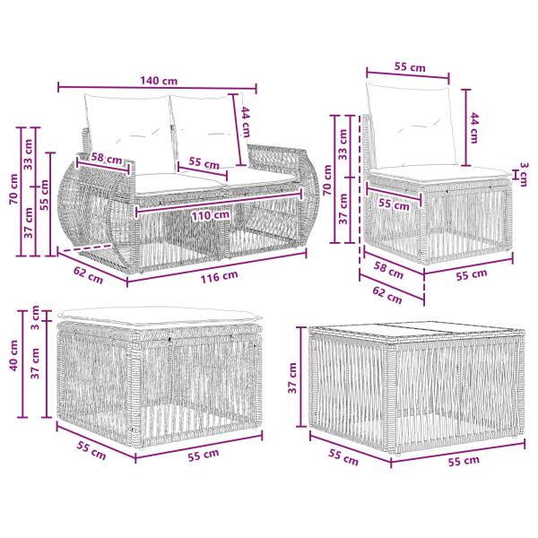 Gartensofa-set 11 Stk. Grau und Dunkelgrau Poly-Rattan