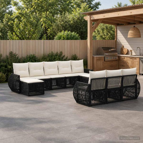 ARDEBO.de - Gartensofa-set 10 stk. Schwarz und Cremeweiß Poly-Rattan
