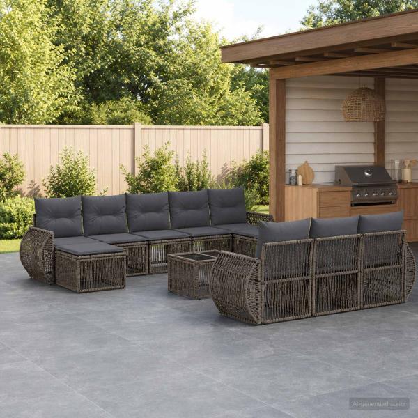 ARDEBO.de - Gartensofa-set 11 stk. Grau und Dunkelgrau Poly-Rattan
