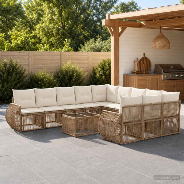 ARDEBO.de - Gartensofa-set 12 Stk. Beige und Cremeweiß Poly-Rattan