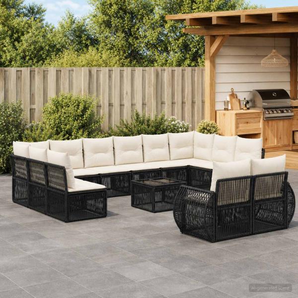 ARDEBO.de - Gartensofa-set 13 stk. Schwarz und Cremewei? Poly-Rattan