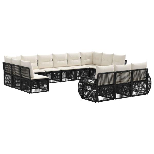 Gartensofa-set 13 Stk. Schwarz und Cremeweiß Poly-Rattan