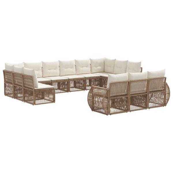 Gartensofa-set 13 stk. Beige und Cremeweiß Poly-Rattan