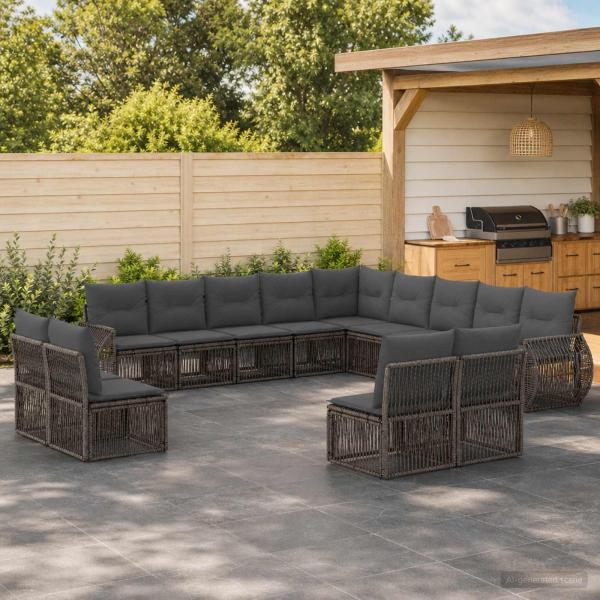 ARDEBO.de - Gartensofa-set 13 stk. Grau und Dunkelgrau Poly-Rattan