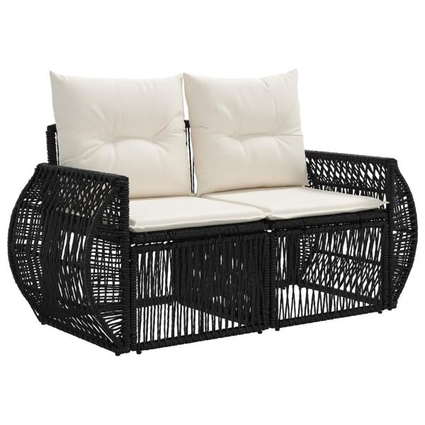 Gartensofa-set 11 stk. Schwarz und Cremeweiß Poly-Rattan