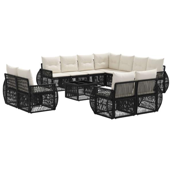 Gartensofa-set 12 stk. Schwarz und Cremeweiß Poly-Rattan