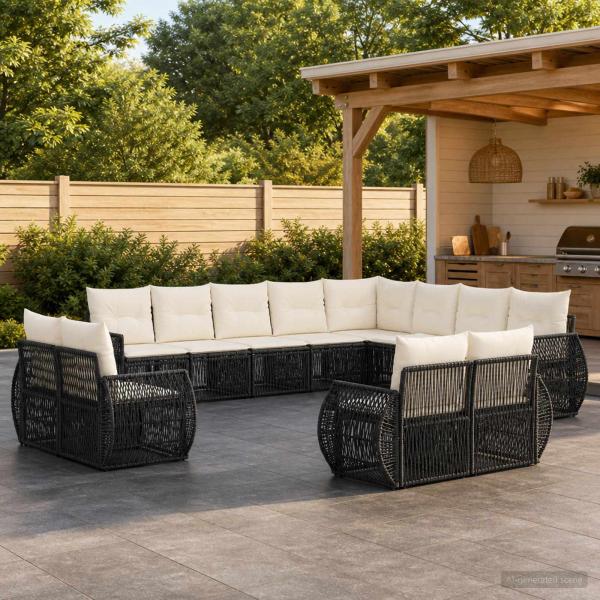 ARDEBO.de - Gartensofa-set 13 stk. Schwarz und Cremeweiß Poly-Rattan