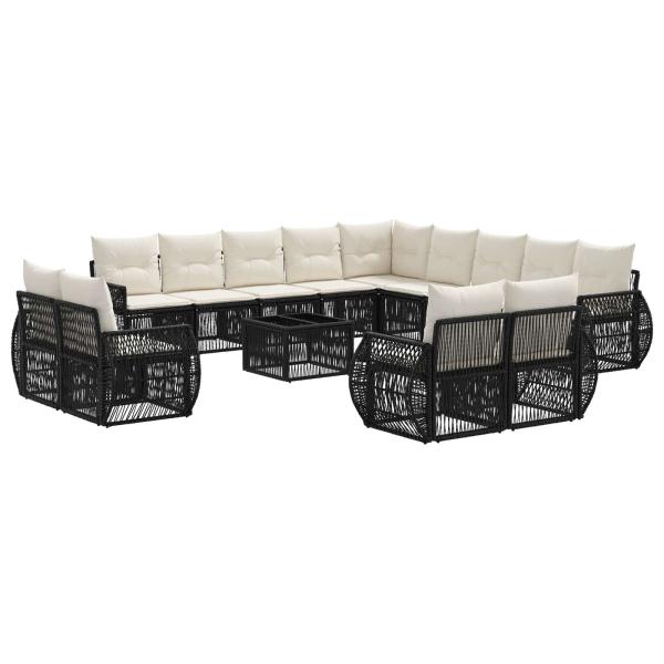 Gartensofa-set 14 stk. Schwarz und Cremeweiß Poly-Rattan