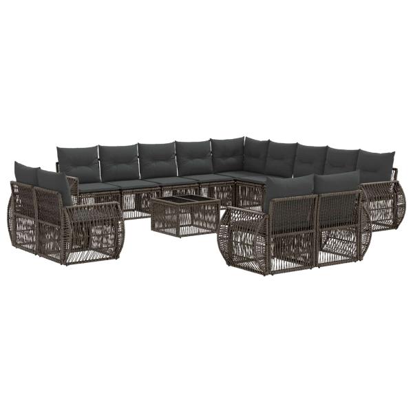 Gartensofa-set 14 stk. Grau und Dunkelgrau Poly-Rattan