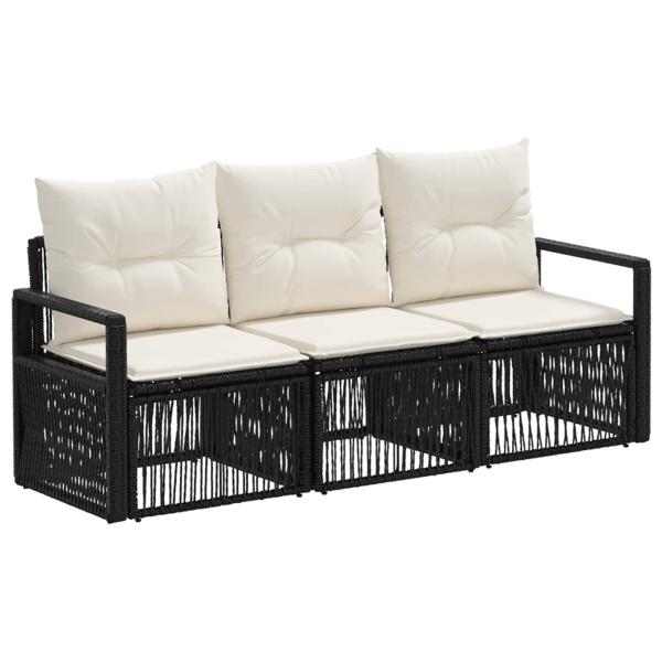Gartensofa-set 3 stk. Schwarz Poly-Rattan
