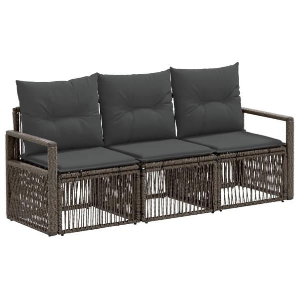 Gartensofa-set 3 stk. Grau Poly-Rattan