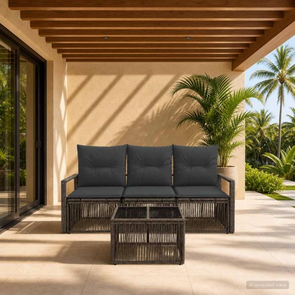 ARDEBO.de - Gartensofa-set 4 stk. Grau Poly-Rattan