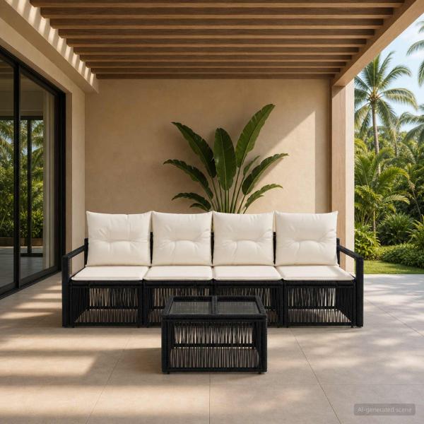 ARDEBO.de - Gartensofa-set 5 stk. Schwarz Poly-Rattan
