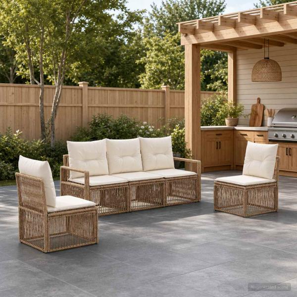 ARDEBO.de - Gartensofa-set 5 stk. Beige Poly-Rattan