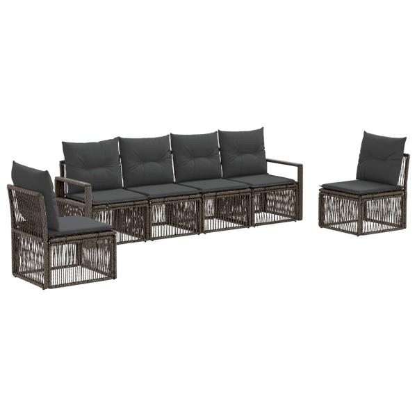 Gartensofa-set 6 stk. Grau Poly-Rattan