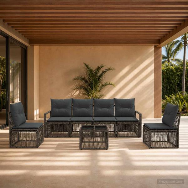 ARDEBO.de - Gartensofa-set 7 Stk. Grau Poly-Rattan