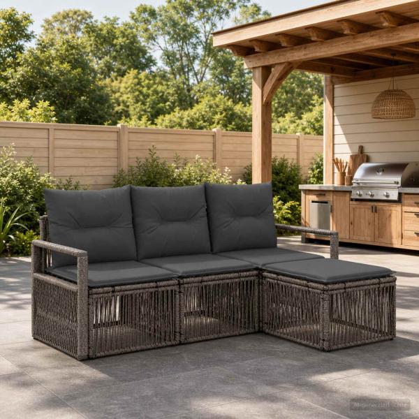 ARDEBO.de - Gartensofa-set 4 stk. Grau Poly-Rattan