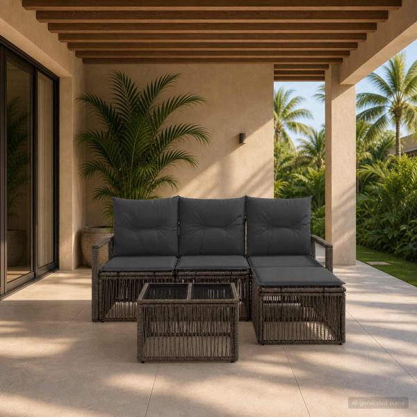 ARDEBO.de - Gartensofa-set 5 stk. Grau Poly-Rattan