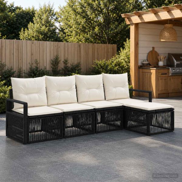 ARDEBO.de - Gartensofa-set 4 stk. Schwarz Poly-Rattan