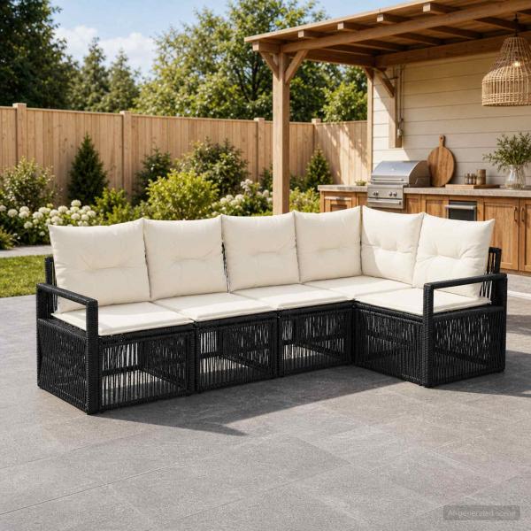 Gartensofa-set 5 stk. Schwarz Poly-Rattan