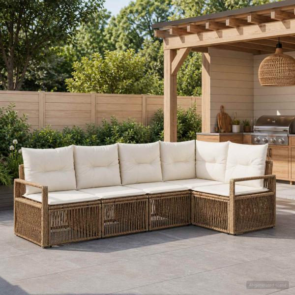 ARDEBO.de - Gartensofa-set 5 stk. Beige Poly-Rattan