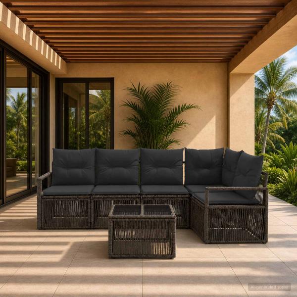 ARDEBO.de - Gartensofa-set 6 Stk. Grau Poly-Rattan