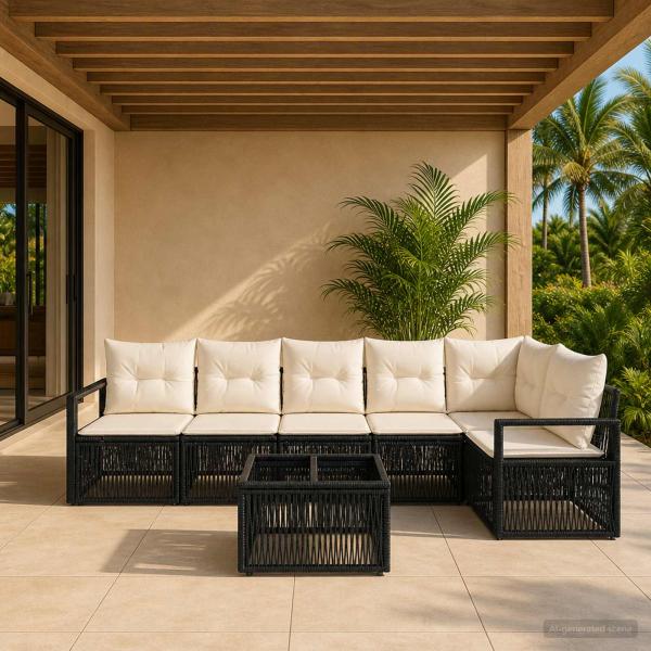ARDEBO.de - Gartensofa-set 7 stk. Schwarz Poly-Rattan
