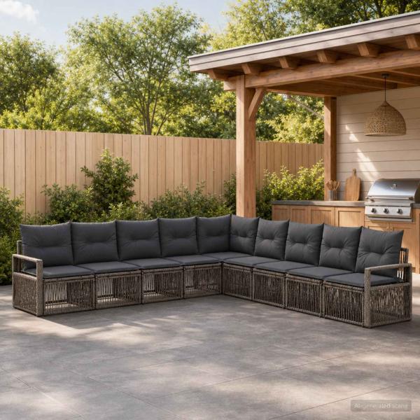 ARDEBO.de - Gartensofa-set 9 stk. Grau Poly-Rattan