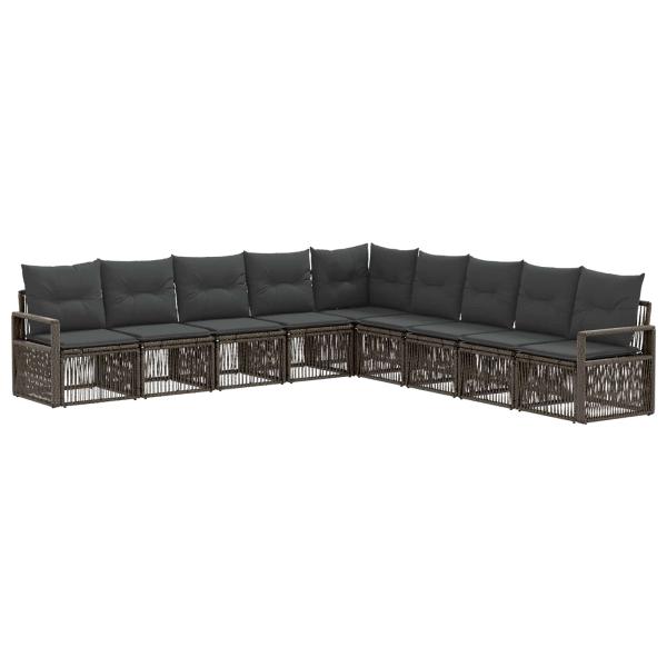 Gartensofa-set 9 stk. Grau Poly-Rattan