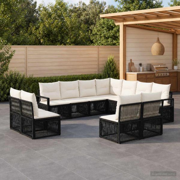 ARDEBO.de - Gartensofa-set 11 Stk. Schwarz Poly-Rattan