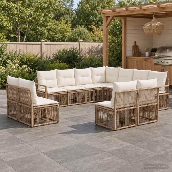 ARDEBO.de - Gartensofa-set 11 stk. Beige Poly-Rattan