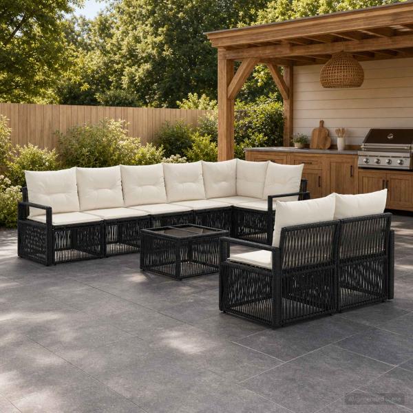 ARDEBO.de - Gartensofa-set 9 stk. Schwarz Poly-Rattan