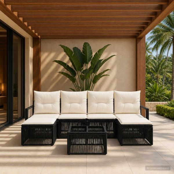 ARDEBO.de - Gartensofa-set 7 stk. Schwarz Poly-Rattan
