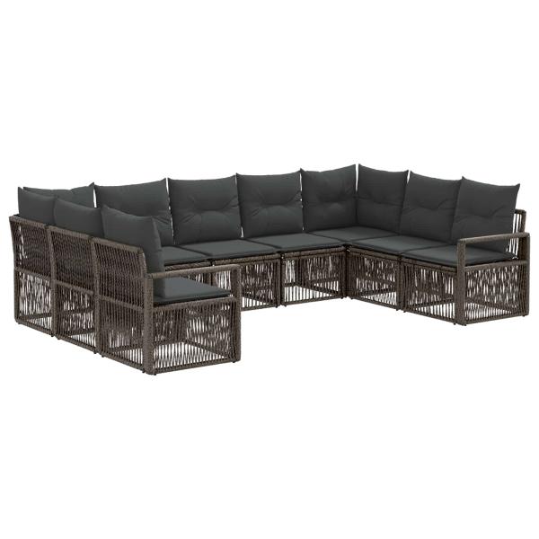 Gartensofa-set 9 stk. Grau Poly-Rattan