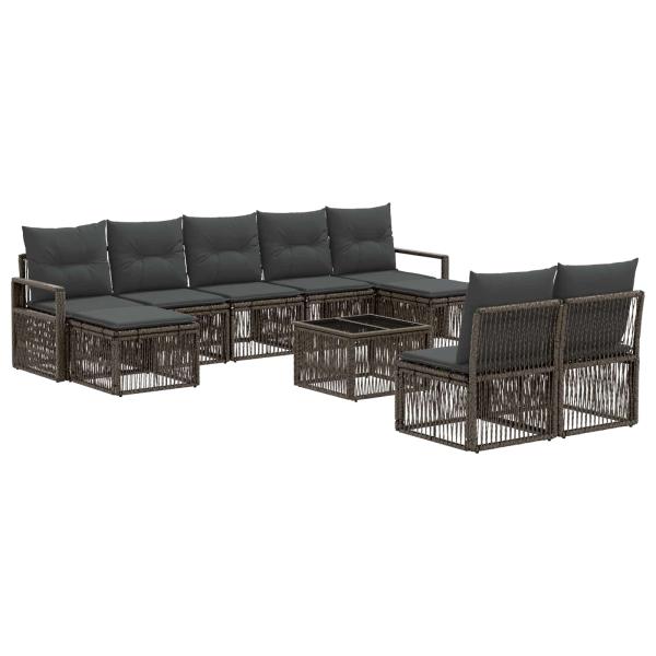 Gartensofa-set 10 Stk. Grau Poly-Rattan
