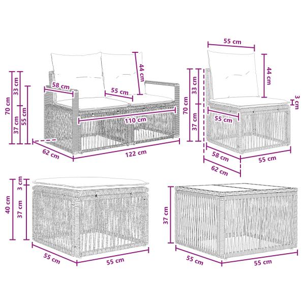 Gartensofa-set 10 Stk. Grau Poly-Rattan
