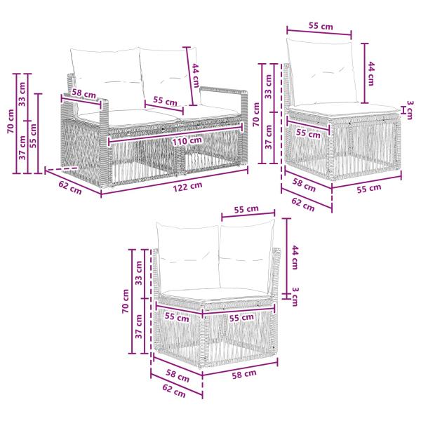 Gartensofa-set 12 Stk. Schwarz Poly-Rattan