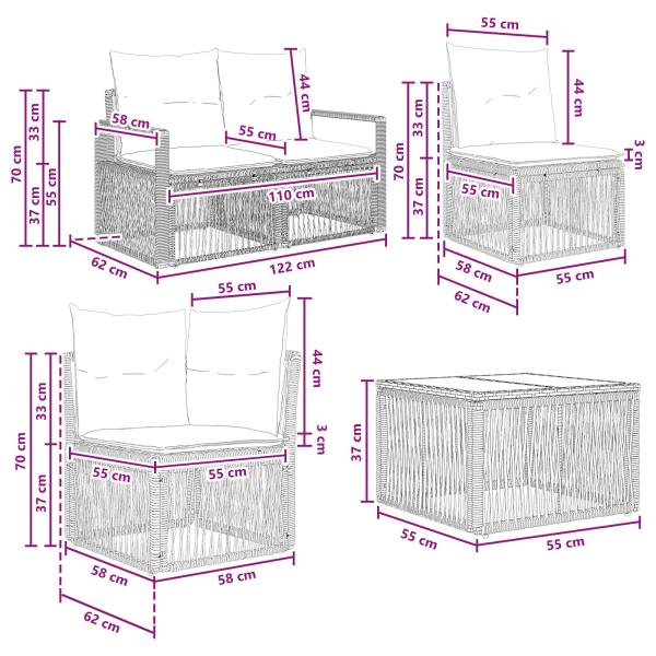 Gartensofa-set 12 Stk. Schwarz Poly-Rattan