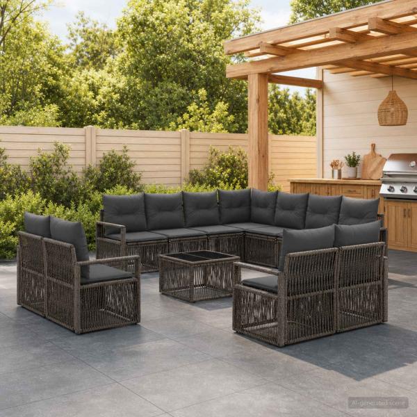 ARDEBO.de - Gartensofa-set 12 stk. Grau Poly-Rattan