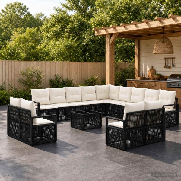 ARDEBO.de - Gartensofa-set 14 Stk. Schwarz Poly-Rattan
